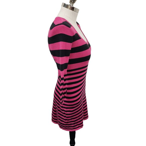 Piper & Blue Striped Long Sleeve Sweater Dress Pink & Black - Medium - Picture 4 of 6